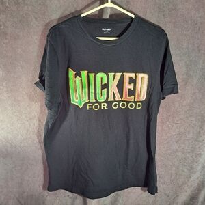 Old Navy Wicked 2 Wicked For Good Metallic Gold Glitter Logo Graphic Tee VG L